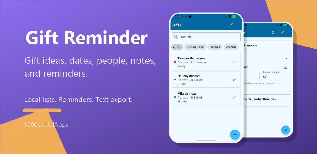 Gift Reminder app preview