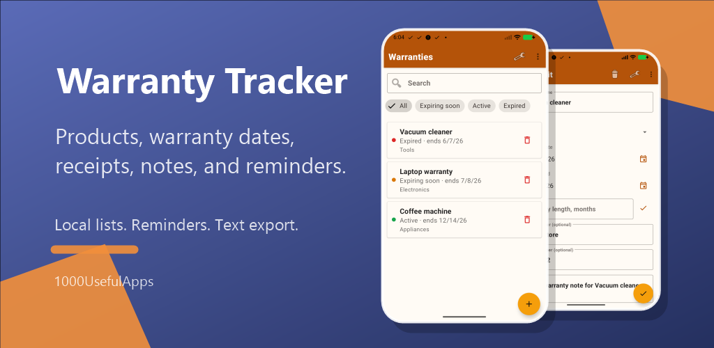 Warranty Tracker app preview